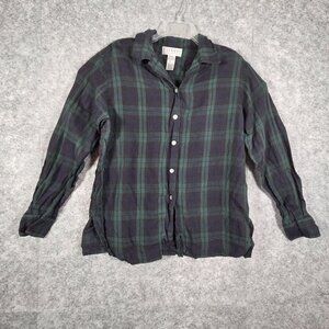 Talbots Women's Button Up Flannel Shirt Green Blue Plaid Size 12